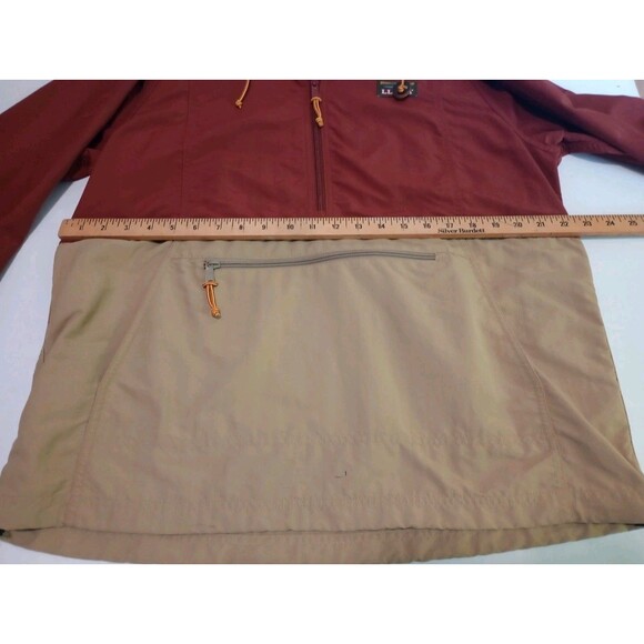 LL Bean windbreaker jacket Medium colorblock nylon pullover hooded Maroon & Tan - Picture 5 of 8